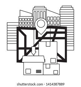cardboard box map location city fast delivery vector illustration