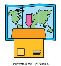 cardboard box map pointer fast delivery vector illustration