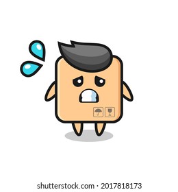 cardboard box mascot character with afraid gesture , cute style design for t shirt, sticker, logo element