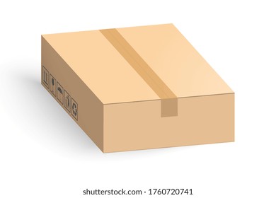 Mockup de caja de cartón aislado sobre fondo blanco. Diseño del cuadro de entrega. Ilustración vectorial.