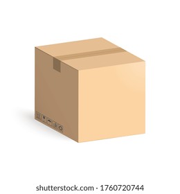 Mockup de caja de cartón aislado sobre fondo blanco. Diseño del cuadro de entrega. Ilustración vectorial.