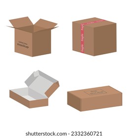 Cardboard box mockup isolated on white background. Shipping box layout, vector illustration design