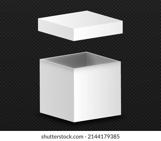 Cardboard box mockup. Marketing and online shopping, Internet lottery, games and entertainment. Special offers for buyers or gift for users, surprise. Realistic isometric vector illustration