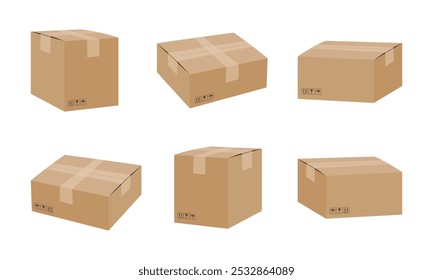 Conjunto de maqueta de caja de cartón. Colección de caja de embalaje de cartón con Ilustración vectorial aislada