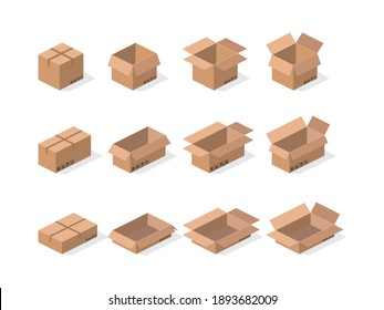 Cardboard box mockup set with Packaging symbols on the box.