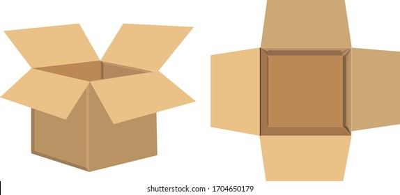 Cardboard box mockup. Set realistic Brown box. Vector illustration