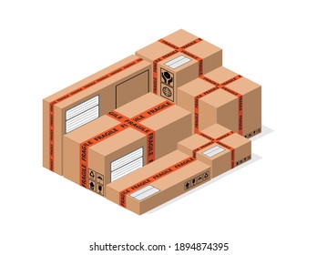 Cardboard box mockup set with seal tape.