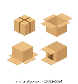 Cardboard box mockup set,Boxes set icon on white background