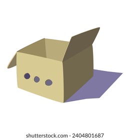 A cardboard box for moving. Firing and relocation. Kraft. Brown. Opened. Hand drawn drawing. Vector illustration, isolated object.