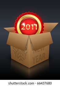 Cardboard box with a New Year tag, vector