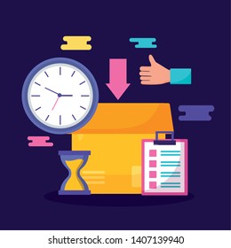 cardboard box ok clock check mark fast delivery business vector illustration
