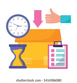 cardboard box ok clock check mark fast delivery business vector illustration