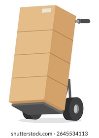 Caixa de papelão em um caminhão de mão ou Dolly pronto para mover-se em um estilo de ilustração