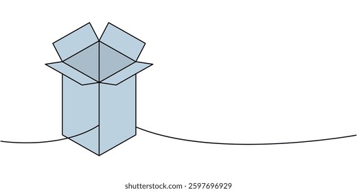 Cardboard box one line colored continuous drawing. Carton delivery packaging box. Vector illustration.
