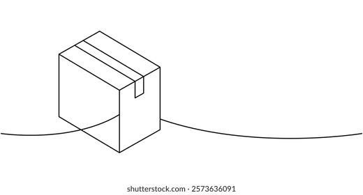 Cardboard box one line continuous drawing. Square box. Vector illustration.