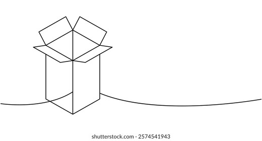 Cardboard box one line continuous drawing. Carton delivery packaging box. Vector illustration.