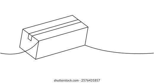 Cardboard box one line continuous drawing. Cargo box. Vector illustration.