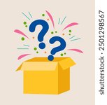 Cardboard Box Open Inside with a Question Mark. Colorful vector illustration
