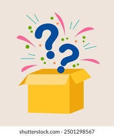 Cardboard Box Open Inside with a Question Mark. Colorful vector illustration
