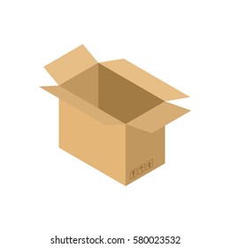 Cardboard box open isolated. Containers for Moving