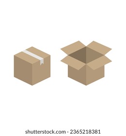 Caja de cartón, normal, de estilo plano. Gráficos vectoriales