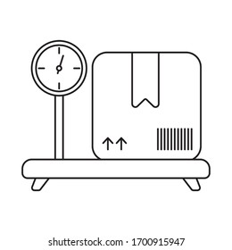 cardboard box over industrial cargo weight scale , line style icon vector illustration design