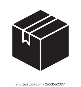 Ícone de pacote de caixa de papelão para envio e entrega de contêiner de logística para armazenamento de produtos e movimentação de mercadorias no sistema de inventário de depósito vetor ícone de glifo sólido