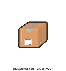 cardboard box package in outline flat vector design.