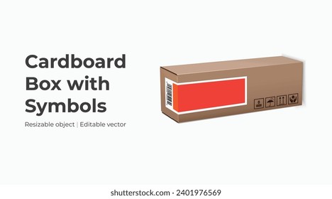Cardboard box with packaging symbols, vector illustration