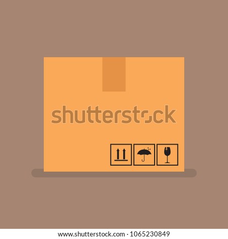 Cardboard box with packaging symbols. Vector Illustration
