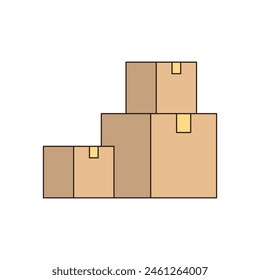 Cardboard box, packed cargo, pile of boxes, goods, parcels pile, many carton packages heap, carton boxes, goods packaged for warehouse storage, cargo shipping or delivery flat vector illustration.