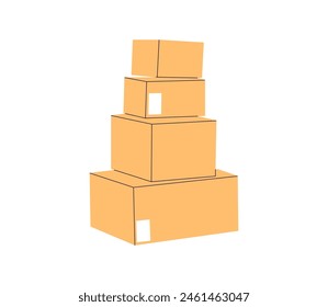 Cardboard box, packed cargo, pile of boxes, goods, parcels pile, many carton packages heap, carton boxes, goods packaged for warehouse storage, cargo shipping or delivery flat vector illustration.