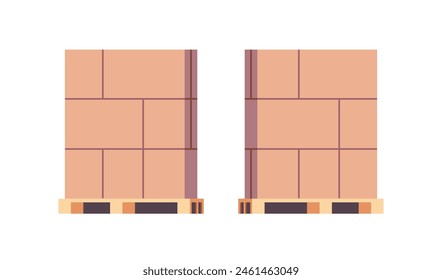 Cardboard box, packed cargo, pile of boxes, goods, parcels pile, many carton packages heap, carton boxes, goods packaged for warehouse storage, cargo shipping or delivery flat vector illustration.