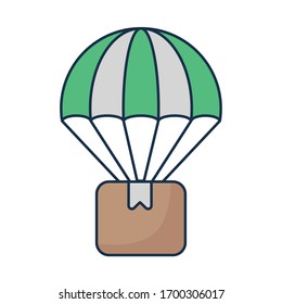 cardboard box with parachute on white background vector illustration design