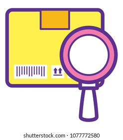 
Cardboard box parcel tracking number with magnifying glass

