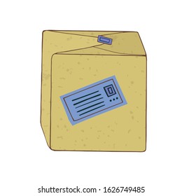 Cardboard box with a parcel. Vector illustration. Postal transportation.