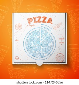 Cardboard box with pizza salami. Vector illustration, EPS 10