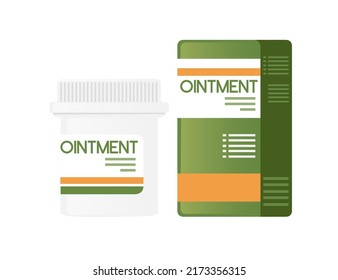 Cardboard box and plastic container with ointment for illness treatment medical package commercial offer vector illustration on white background