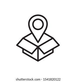 cardboard box pointer location delivery icon vector illustration thick line