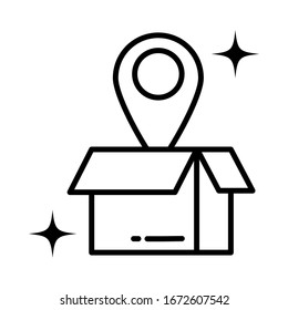 cardboard box with pointer of place , line style icon vector illustration design