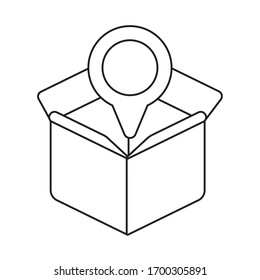 cardboard box with pointer of place , line style icon vector illustration design