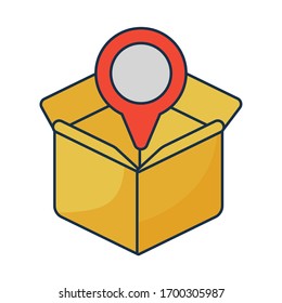 cardboard box with pointer of place on white background vector illustration design