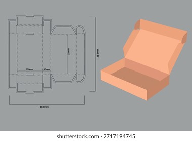 Cardboard Box for Postal Mail – 3D Flat Sketch Template