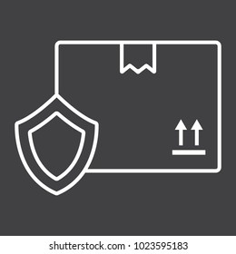 Cardboard Box Protection line icon, logistic and delivery , carton box safe sign vector graphics, a linear pattern on a black background, eps 10.