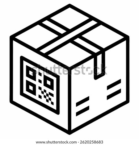 Cardboard Box with QR Code Icon – Minimal Line Art Style for Package Tracking and Delivery on White Background

