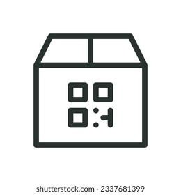 Cardboard box with QR code isolated icon, parcel tracking by QR code vector icon with editable stroke