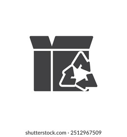 Caja de cartón con el ícono de Vector del símbolo de reciclaje. cartel plano lleno para el concepto móvil y el Diseño web. Icono de glifo de embalaje ecológico. Símbolo, ilustración del logotipo. Gráficos de Vector