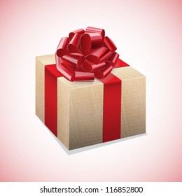 Cardboard box with a red bow