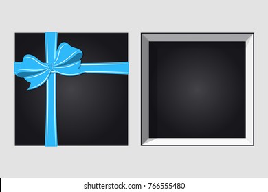 Cardboard Box with Ribbon and Bowknot. Happy Birthday Christmas New Year Wedding or Valentine Day Package Design. Closeup Vector illustration Top View