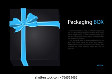 Cardboard Box with Ribbon and Bowknot. Happy Birthday Christmas New Year Wedding or Valentine Day Package Design. Closeup Vector illustration Top View